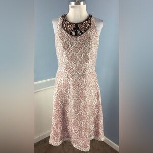 Vintage Adrianna Papell Blush Pink Lace dress A Line Flare beaded cocktail 16